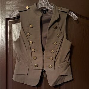 bebe Khaki Vest with Gold Accents